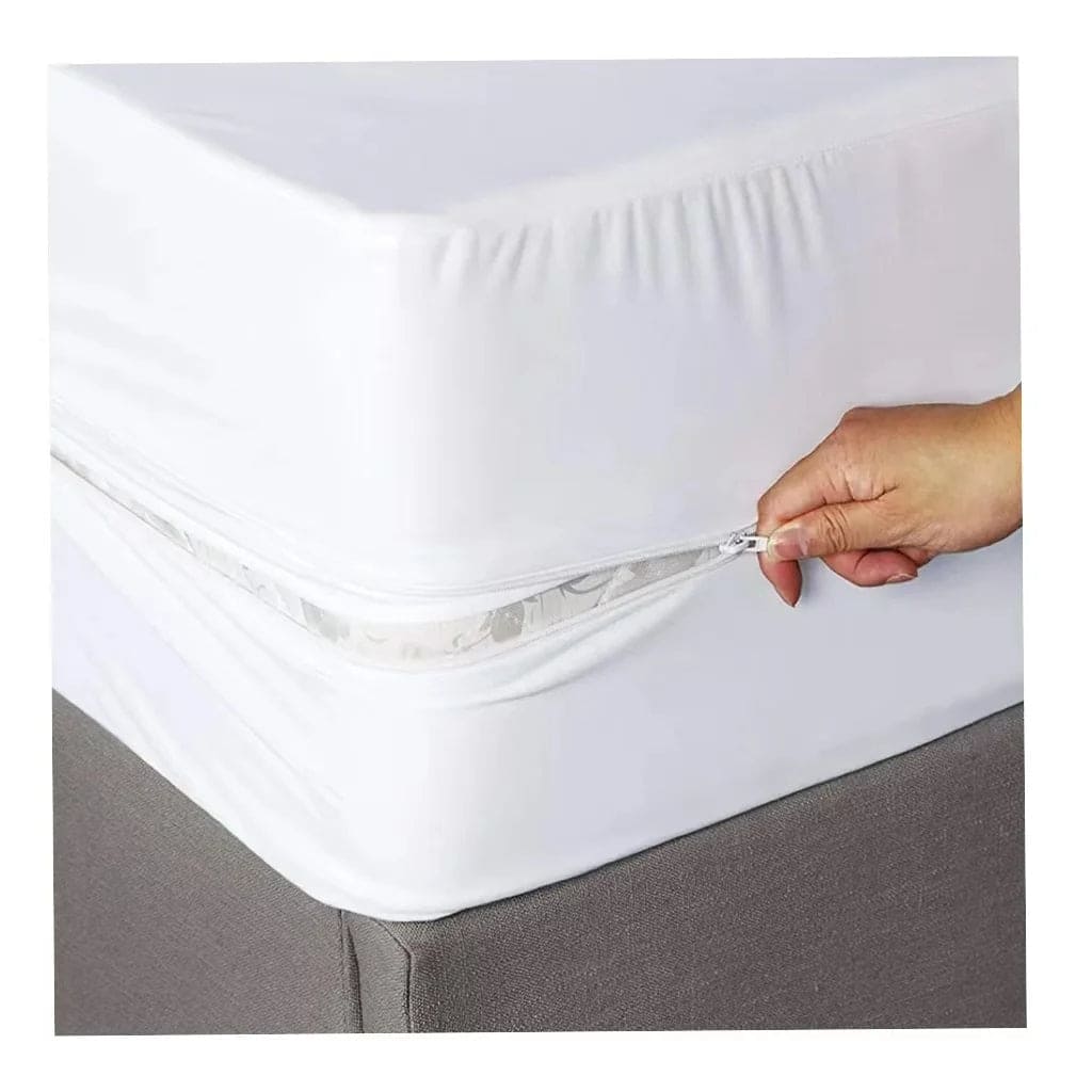 ZIPPERED STYLE, PLAIN WHITE SOLID WATERPROOF MATTRESS PROTECTOR, {5 PCS PER CASE}