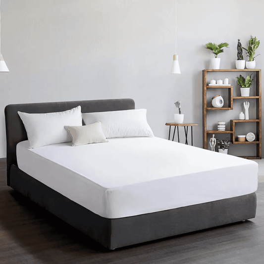 PREMIUM FITTED BED SHEETS, SOLID WHITE, ELASTIC ALL AROUND {250 THREAD COUNT 60% COTTON 40% POLYESTER BLENDED}