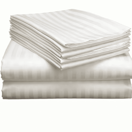 SATIN STRIPE DELUXE FITTED BED SHEETS {300 THREAD COUNT, 60% COTTON 40% POLYESTER}